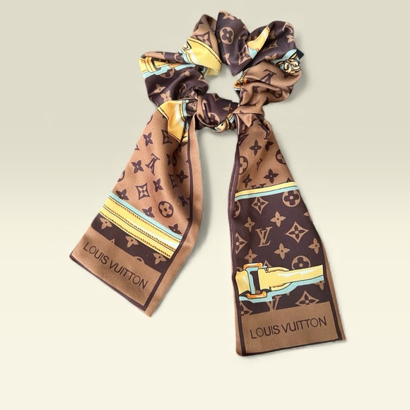 . Accessories - Beautiful hair scrunchie with long ribbons of logos, icons